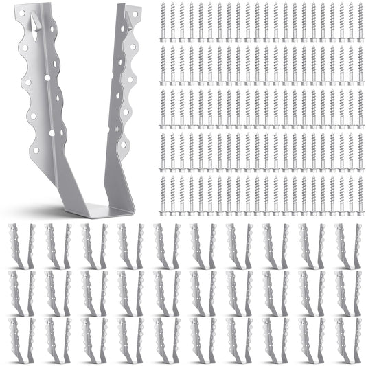 Moxweyeni 30 Pcs 2 x 8 Joist Hangers with 250 Pcs Screws Face Mount Joist Hangers and Nails Set Heavy Duty Galvanized Steel Rafter Brackets Hurricane Ties for Wood, Floor Deck, Ceililng