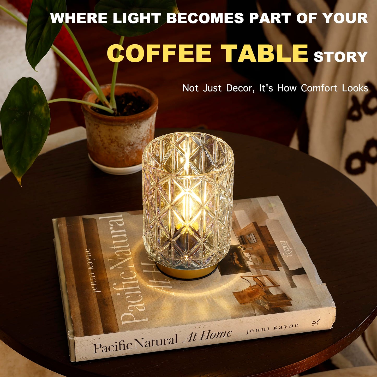 Battery Operated Lamp,Cordless Samll Glass Accent Lamp with Timer for Nightstand,Warm White Cozy Ambient Decorative Table Lamps for Shelf/Dorm/Office Cubicle/Desk/Entryway/Bedside(Iridescent Clear)
