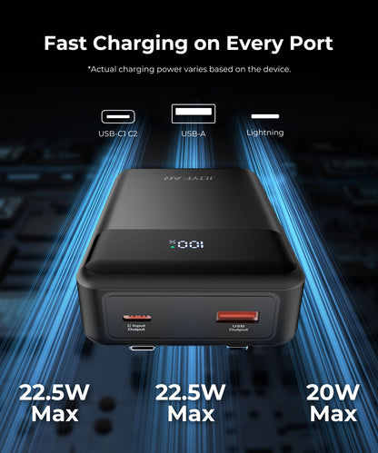 Portable-Charger-Power-Bank Travel Essentials Battery Pack USB C 30000mAh Built in Cable 22.5W Phone Fast Charging Powerbank Compatible with iPhone 16 15 14 13 12 11 iPad Samsung Google Xiaomi