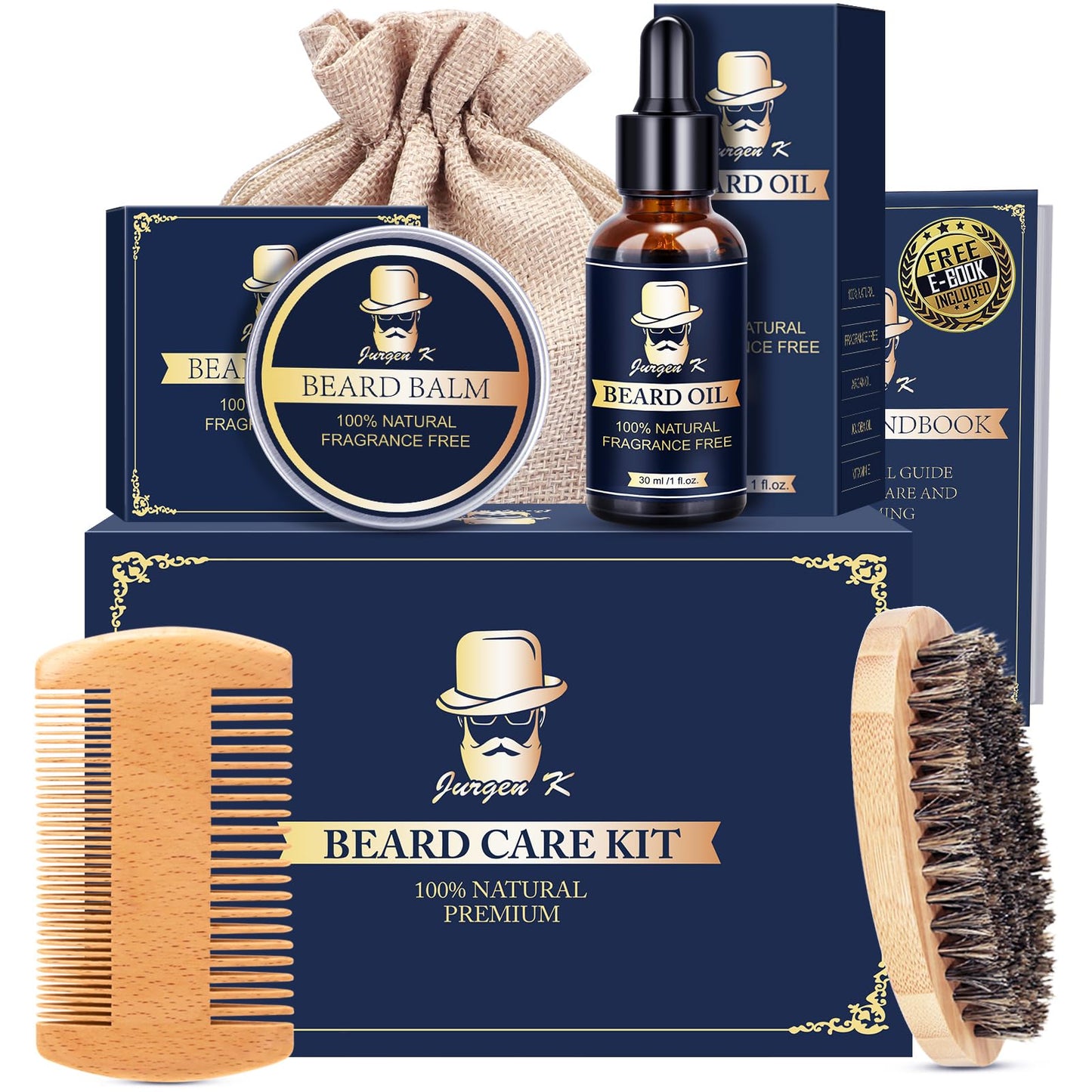 Jurgen K Valentines Day Gifts for Him, Beard Kit for Men's Daily Grooming, Moisturize & Soften Facial Hair, Men's Self Care Set, Anniversary | Birthday Gifts for Men Husband Boyfriend Dad Son