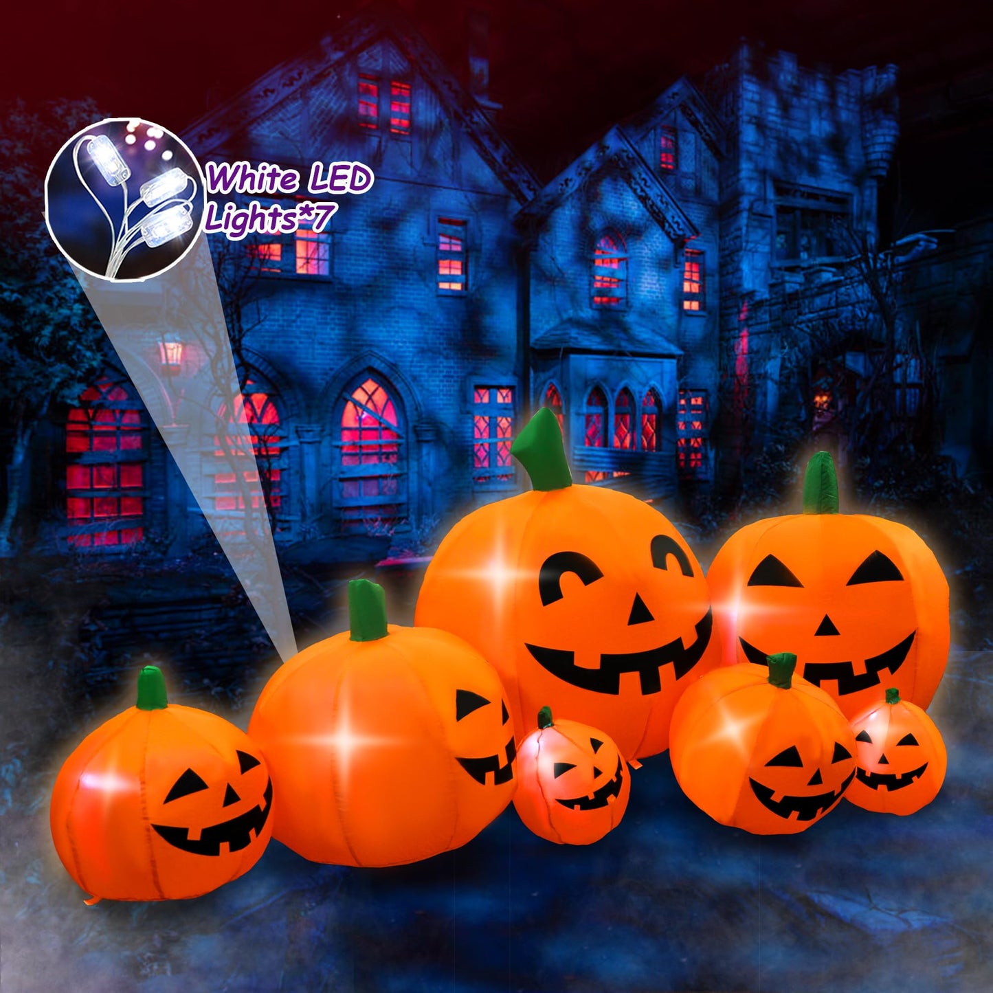 SEASONBLOW 7 Ft Halloween Inflatable Pumpkin Patch Family Decoration Jack-o-Lantern Decor for Lawn Yard Home Party Indoors Outdoors