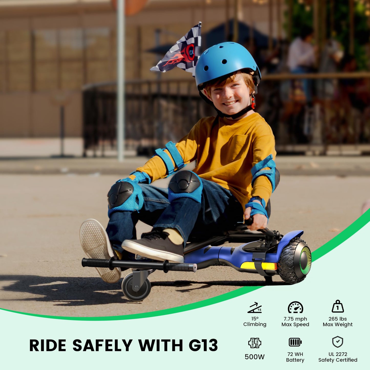 Gyroor Scooter with Adjustable Seat Attachment, 6.5" All-Terrain Self Balancing Scooter, LED Lights & Bluetooth for Kids and Adults, Black