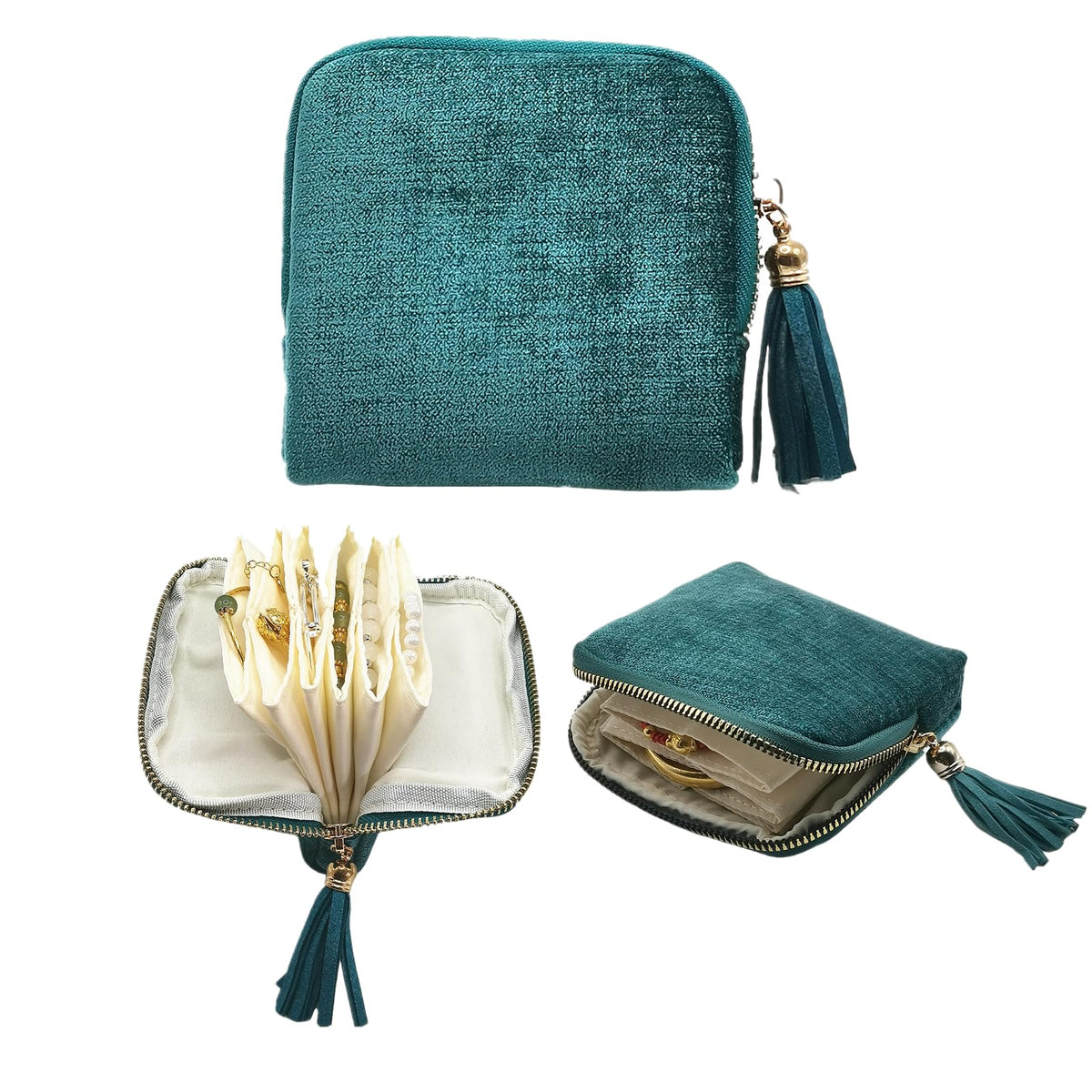 WHSLILR Small Travel Jewelry Case - Jewelry Travel Organizer Bag with Tassel Zipper for Bracelets, Necklaces, Bangles, Jewelry Organizer Storage Bag Gift for Women Girls - LJB001-Blue