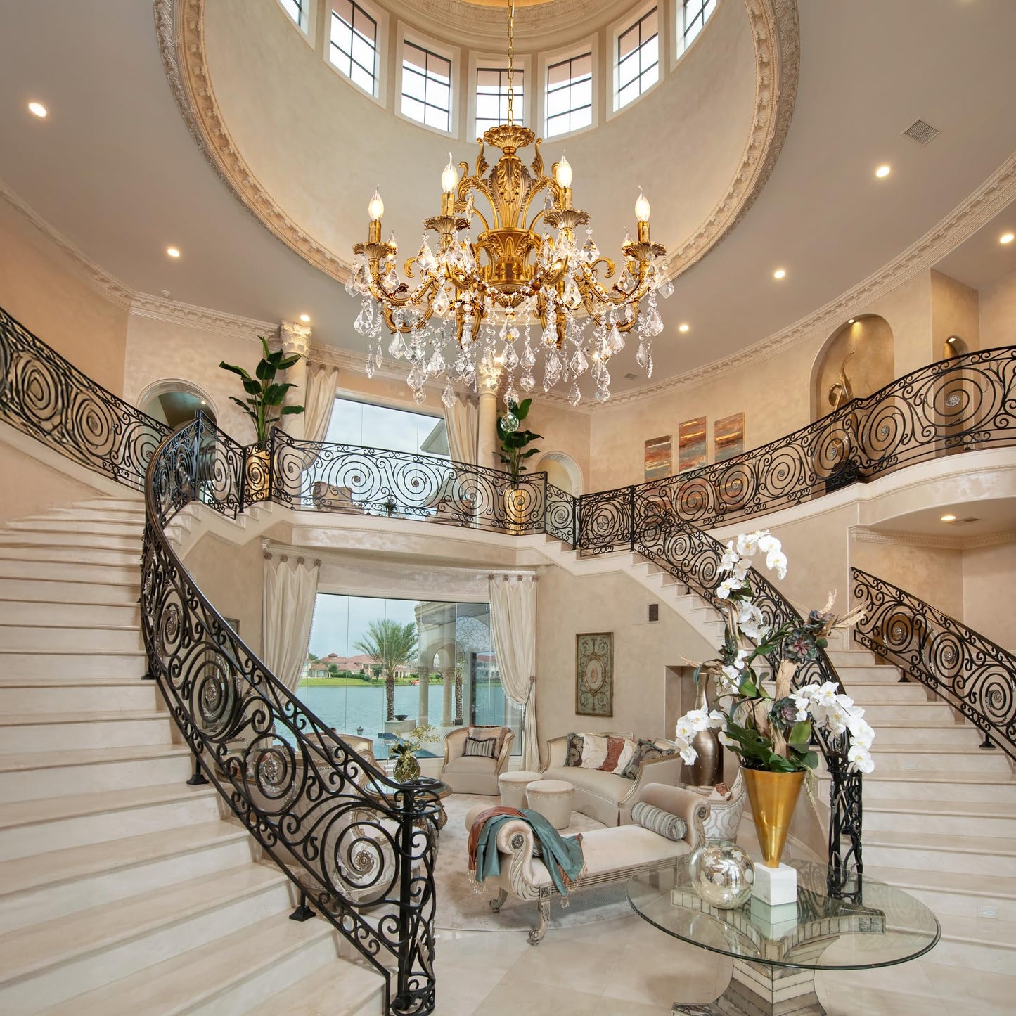 TOCHIC Crystal Chandelier 8 Light Classic Traditional Maria Theresa Chandeliers Large Luxury High Ceiling Pendant Light Fixture for Dining Living Room Bedroom Foyer Staircase Entryway Hallway, Brass