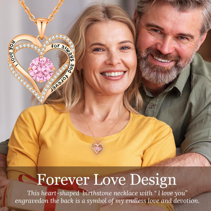 CDE Valentine's Day Gift Forever Love Heart Necklaces for Women, Wedding Anniversary, Birthday Mothers Christmas Day Gifts for Mom, Mother, Wife, S925 Silver Jewelry with Birthstone Pendant