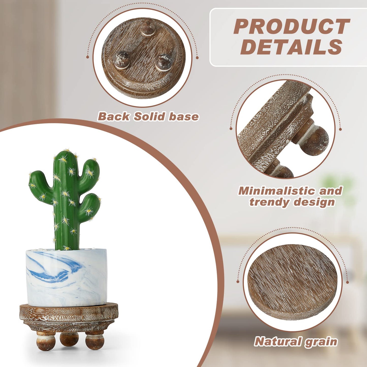 Yalikop Set of 2 Mini Wood Risers for Decor Round Wooden Riser Small Wooden Stool Display Stand Farmhouse Rustic Wood Pedestal for Plant Pot Tiered Tray Decor Cake Food Collection Display(Brown)