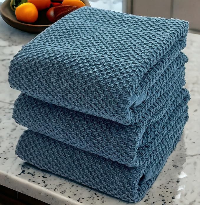Serafina Home Teal Dark Blue Kitchen Dish Hand Towels 100% Cotton Cloth Soft