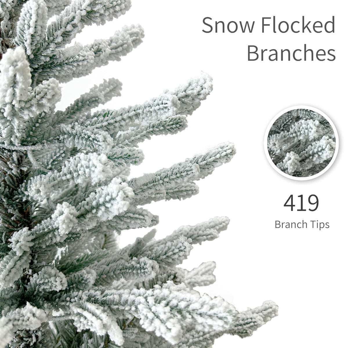 Puleo International 4.5ft Pre-Lit Potted Flocked Arctic Fir Christmas Tree with 70 Clear Lights, 419 Realistic Dense Snow Flocked Branch Tips, Easy Setup Artificial Trees with Sturdy Stand