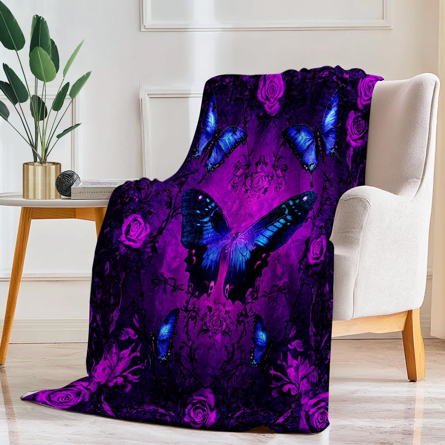 Butterfly Blanket Purple Butterfly Fleece Throw Blanket Super Soft Fuzzy Plush Cozy Warm Butterflies Decor Stuffed Bedding Blankets Gift for Boys Girls Men Women Kids & Adult 50"X40"