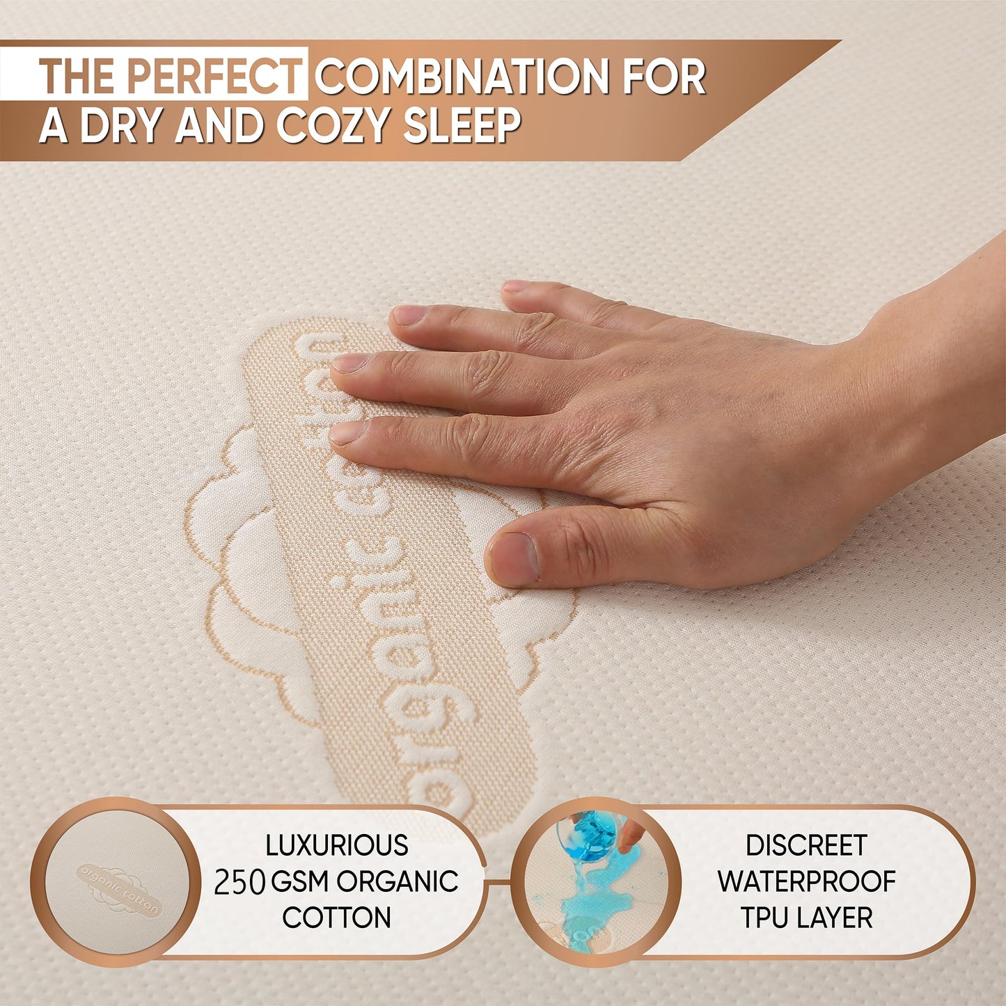 Waterproof Organic Mattress Protector Twin XL Size – Premium Soft Organic Cotton Surface Mattress Cover – Noiseless & Breathable 250 GSM Mattress Pad – Deep Pocket Fitted Design