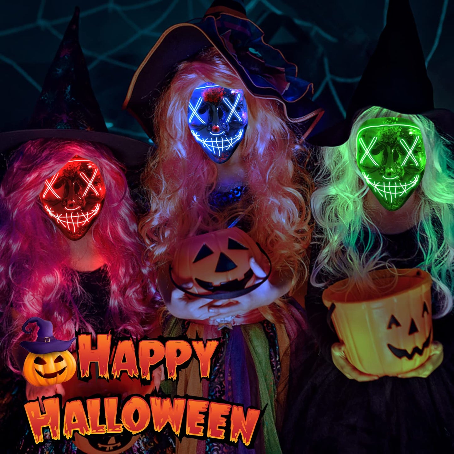 Jsdoin Halloween Masks, Scary LED Purge Mask, Light up Mask Cosplay, LED Rave Face Mask Costume 3 Lighting Modes, Halloween Face Masks for Men Women Kids (Red)