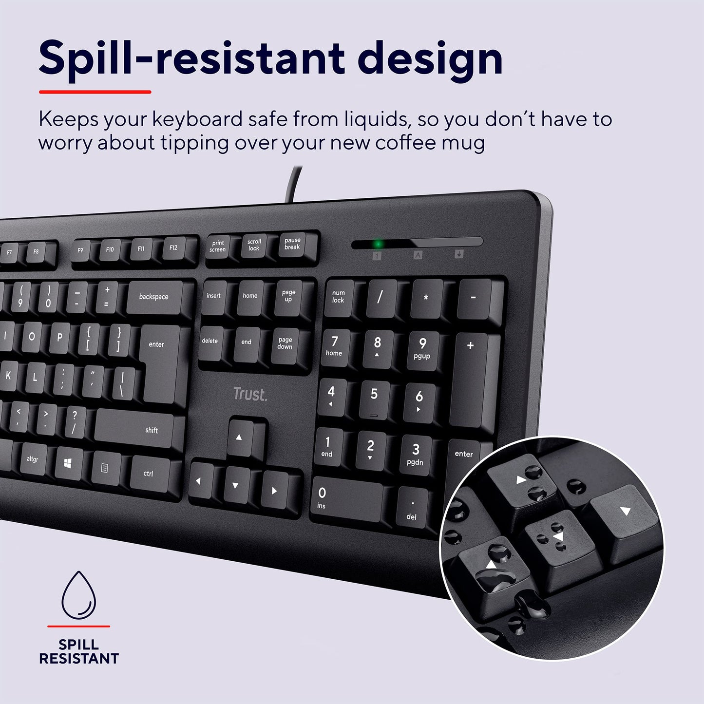 Trust Taro Wired Keyboard and Mouse Set - Qwerty UK Layout, Full-Size Keyboard, Spill-Resistant, 1.8 m Cable, USB Plug and Play, Quiet Combo for PC and Laptop - Black