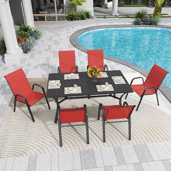 Patio Chairs Set of 4, Stackable Outdoor Dining Chairs for All Weather Textilene Fabric & Metal Frame, Outdoor Chairs Set for Backyard Deck Garden