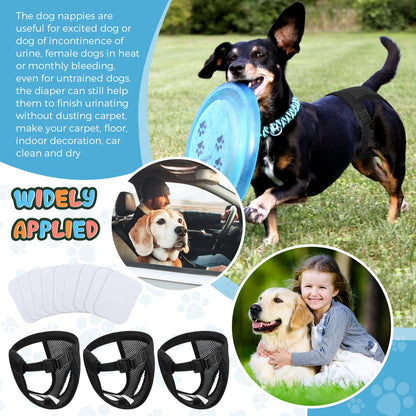 3 Pack Dog Season Pants Dog Nappies with 9 Sanitary Pad Washable Protective Trousers for Female puppy in Heat Monthly Bleeding Washable Protective Pants, Black(X-Large)