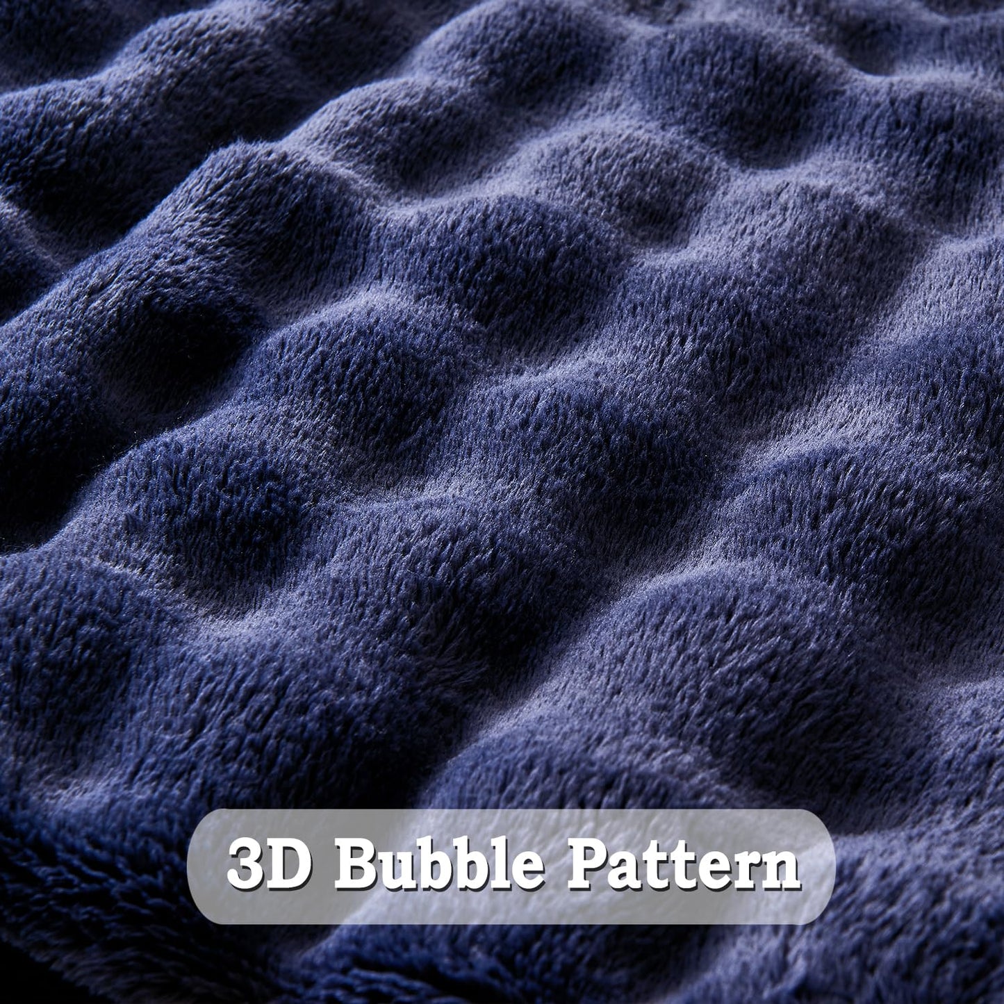 Wajade Soft Fleece Throw Blanket for Couch, 60x80 Inches 3D Bubble Decorative Cozy Fuzzy Flannel Blanket, Lightweight Warm Blanket for Bed Office, Dark Navy