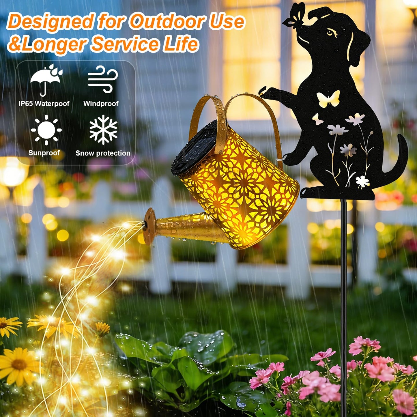 VOOKRY Solar Watering Can Lights Outdoor with Dog Silhouette Stake, Garden Gifts for Mom, Women & Garden Lovers Waterproof Metal Garden Lantern, Decorative Yard Patio Lawn Pathway Decor(1 Pack)