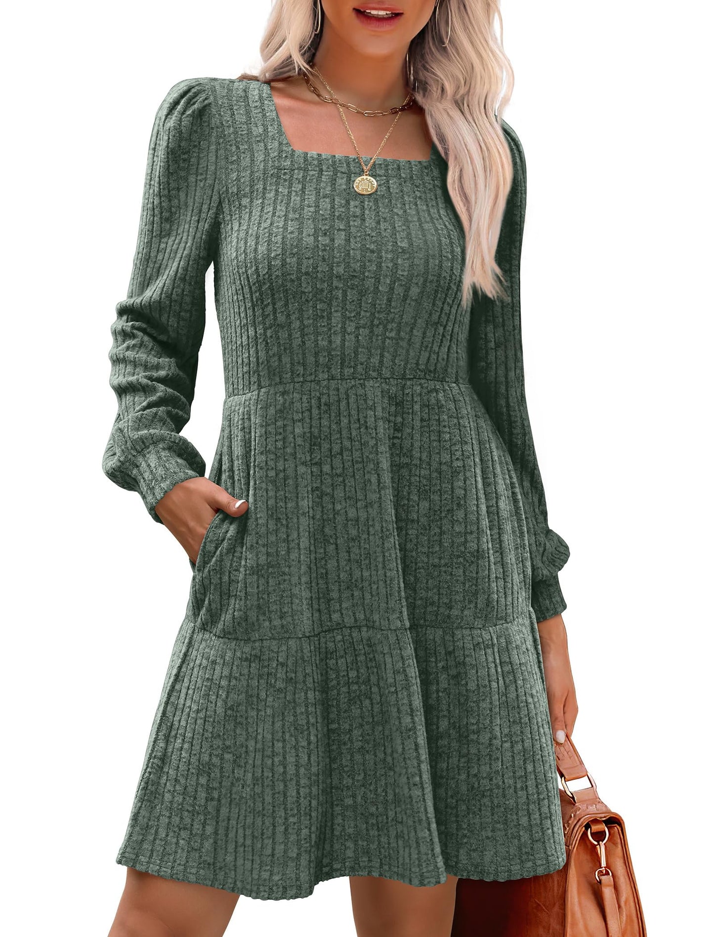 Sampeel Fall Dresses for Women Long Sleeve Christmas Tunic Italian Anthropologie Sweater Dress for Leggings Fashion Clothing Outfits 2025 Trendy Green L