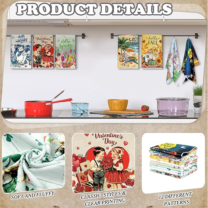 12 Pcs Seasonal Kitchen Towels Set