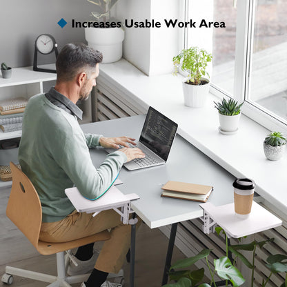 BONTEC Ergonomic Desk Extender Tray, 9.5"x9.1" Table Mount Arm Wrist Rest Shelf, 90° Foldable Elbow Support, Clamp on Computer Arm Rest for Desk, Office & Home Use, Durable & Easy to Install