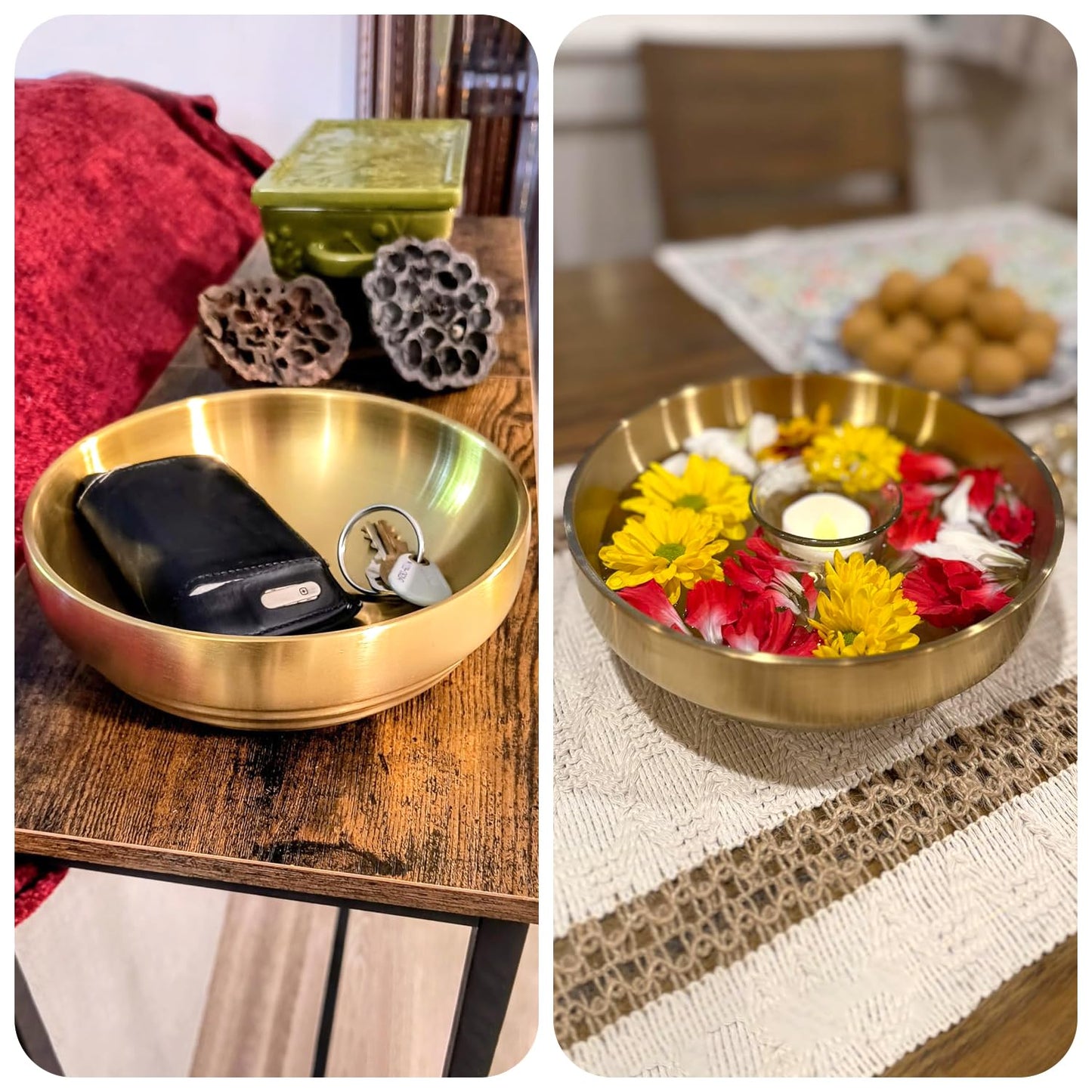 Rliguanrui 7.4 inch Gold Decorative Bowl for Home Decor - Modern Fruit Bowl for Kitchen Counter, Key Catch All & Entryway Table Centerpiece, Stylish Golden Finish
