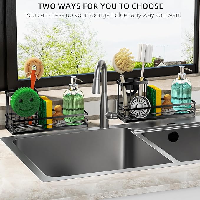 Sink Caddy Organizer with Water Absorbing Stone Tray, Instant Dry Sponge Holder
