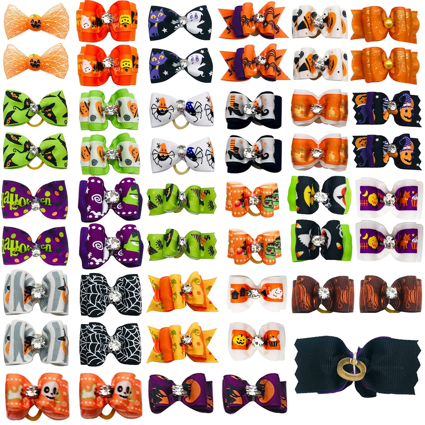 PET SHOW 50pcs Halloween Small Dog Hair Bows with Rubber Bands for Medium Dogs Holiday Bulk Puppies Cats Kittens Rabbits Topknot Grooming Costumes Hair Accessories