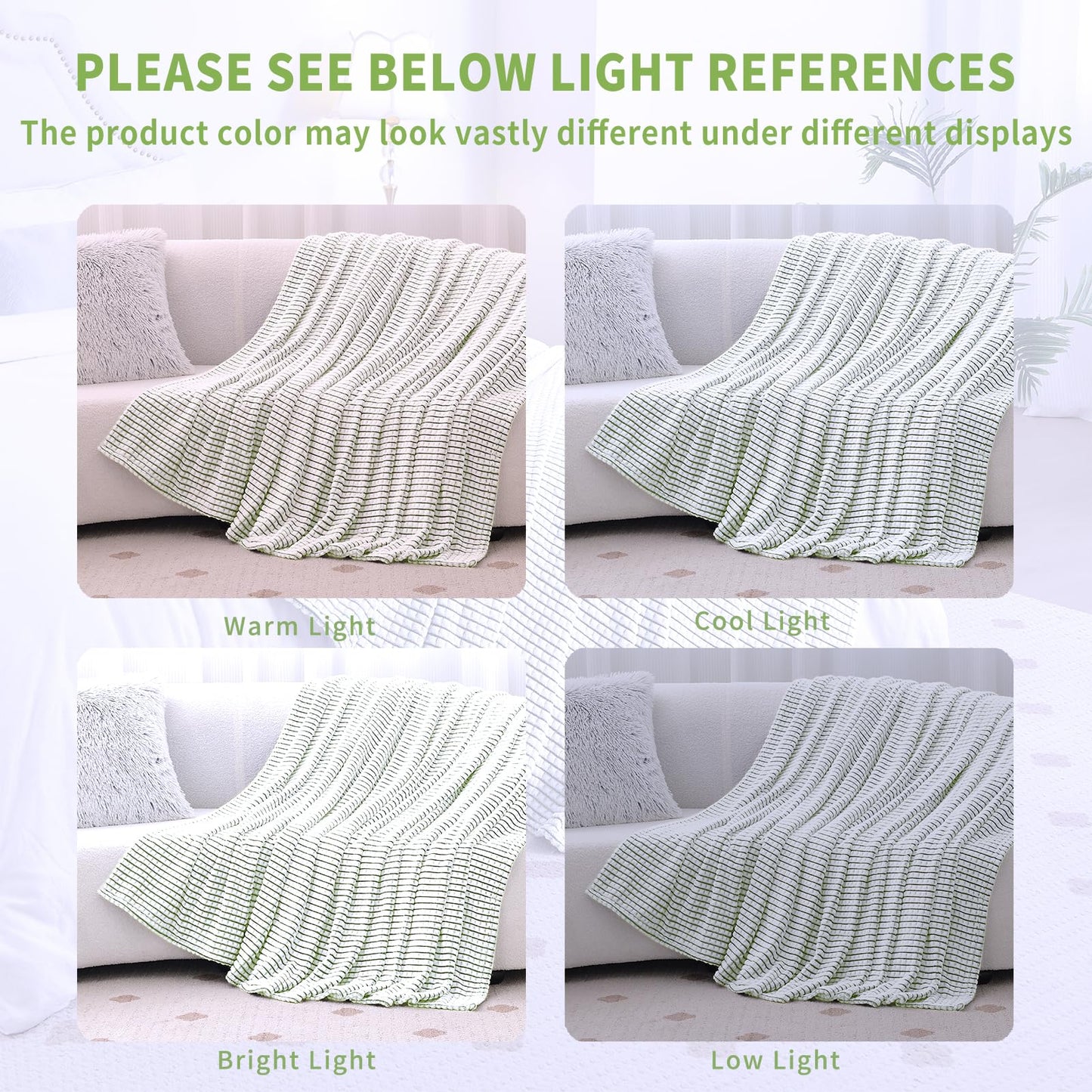 PLEASANT BOULEVARD | Fuzzy Throw Blanket Double-Sided Design Checkered Striped Waffe Lightweight Fleece Blankets for Bed and Couch Décor – Cozy, Soft, Cute for Women, Throw (50" x 60") Green