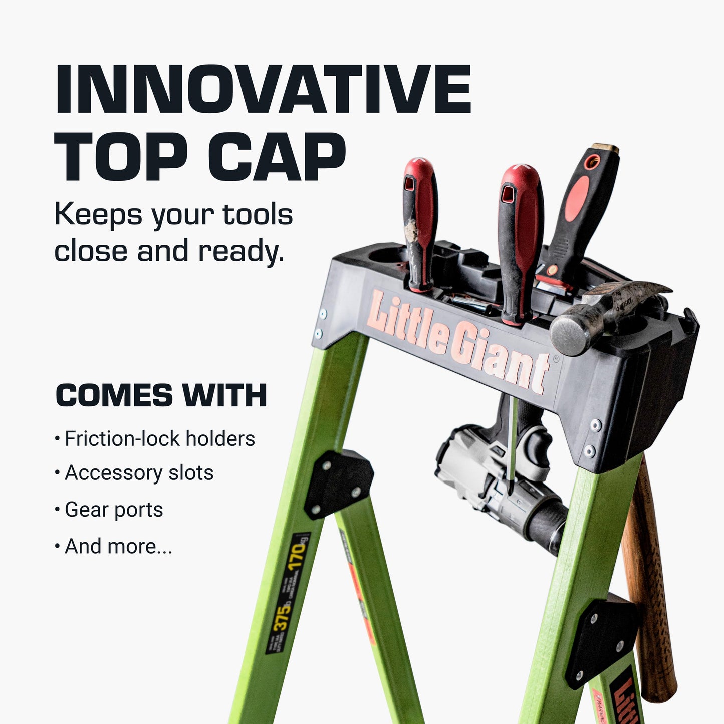 Little Giant Ladders, MightyLite 2.0, 5' Stepladder with Ground Cue, Fiberglass, Type IAA, 375 lbs Weight Rating, (15405-001), Hi-viz Green