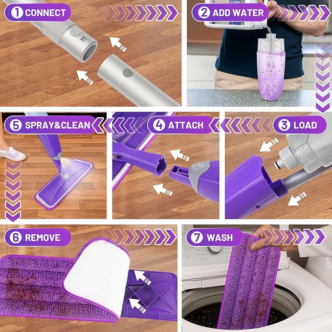 HOMTOYOU Spray Mops for Floor Cleaning: Wet Mop for Hardwood Tile Wood Laminate
