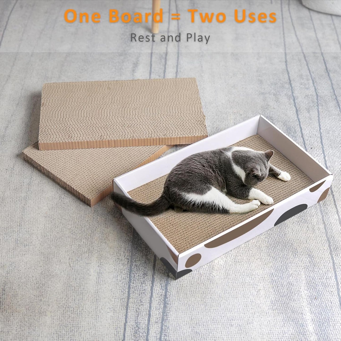 ComSaf Cat Scratching Board Mat, Reversible Cardboard Scratcher Bed 43 x 26 x 8 cm, 3 Pack Durable Scratch Pad for Indoor Cats, Grinding Claws, Playing, Sleeping