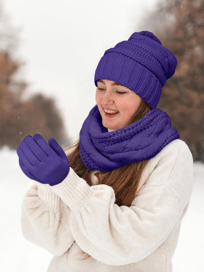 Aneco Winter Warm Knitted Scarf Beanie Hat and Gloves Set Men & Women's Soft Stretch Hat Scarf and Mitten Set