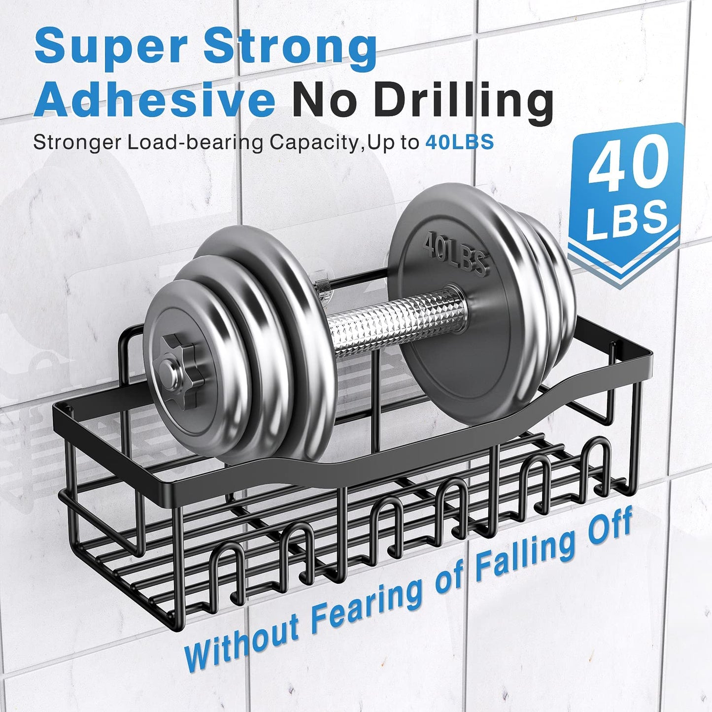 EUDELE Adhesive Shower Caddy, 5 Pack Rustproof Stainless Steel Bath Organizers With Large Capacity, No Drilling Shelves for Bathroom Storage & Home Decor-XL Size