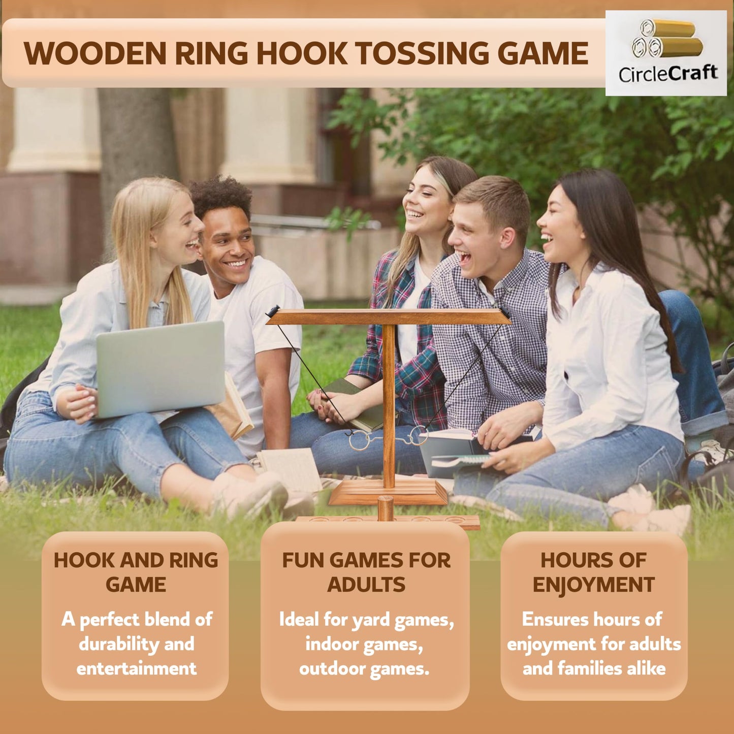 Ring Toss Games for Adults, Hook and Ring Game, Swinging String Hook & Ring Tabletop Battle Games, Outdoor & Indoor Game, Party Bar Patio Décor, Wooden Ring & Hook, Fun for Adults