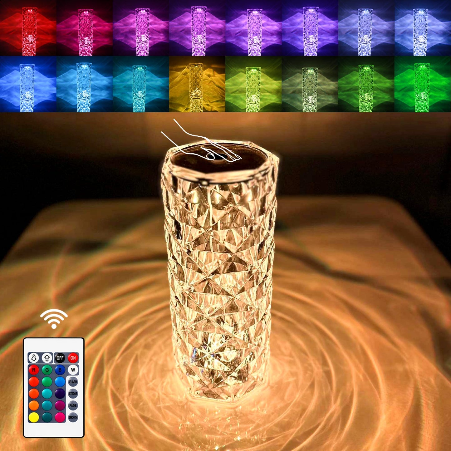 xibulun Crystal Touch Control Rose Lamp - 16 Color Dimmable LED Desk Lamp Light, Battery Operated Small Table Lamp for Bedroom with Remote Controller, Night Light, Gift for Mom Dad Wife