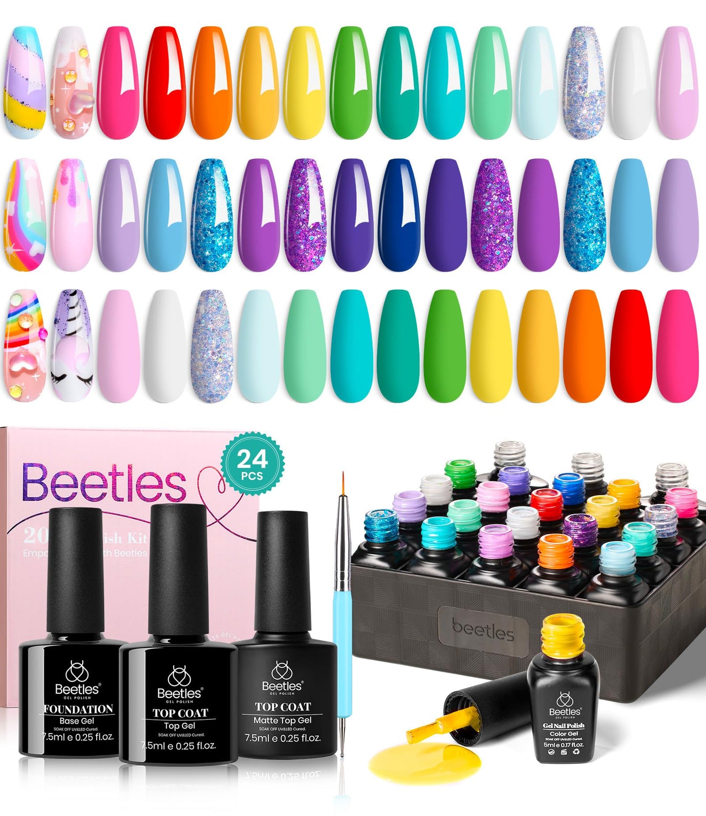 beetles Gel Polish 44pcs Fall Gel Nail Polish Set 36 Colors Brown Burgundy Red Blue Purple Orange Green Black Nude White with Base Top Coat UV LED Needed Salon DIY at Home Gift for Women Colorful Muse