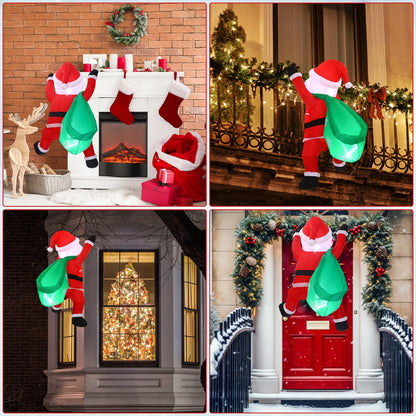 Jenaai 4 ft Christmas Inflatable Santa Claus Outdoor Decorations Climbing Hanging Santa Gift Bag with Build in LED Blow up Christmas Yard Decor for Xmas Porch Garden Lawn Vacation Indoor Outside