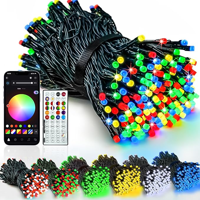 Smart Color Changing Christmas Lights with Remote & APP Control, 76FT 200LED Waterproof RGB Music Sync Holiday Twinkle Lights with Timer & Dimmable for Indoor Outdoor Wedding Party Christmas Decor