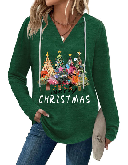 Zeagoo Christmas Hoodies Lightweight Long Sleeve Shirts Workout V Neck Sweatshirts Christmas Green M