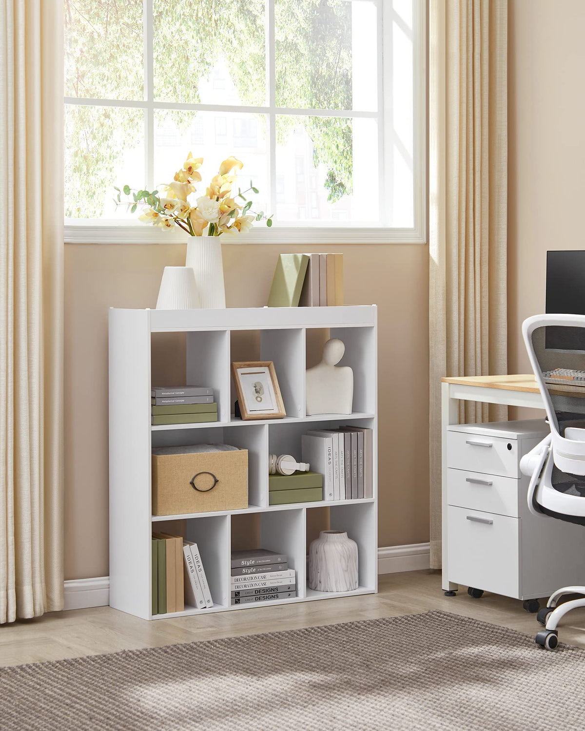 VASAGLE Custos Collection - Bookcase, Bookshelf, Freestanding Storage Unit, Used Horizontally, Vertically, Upside Down, 11 x 35.4 x 39.4 Inches, for Living Room, Study, Office, Cloud White ULBC55WT