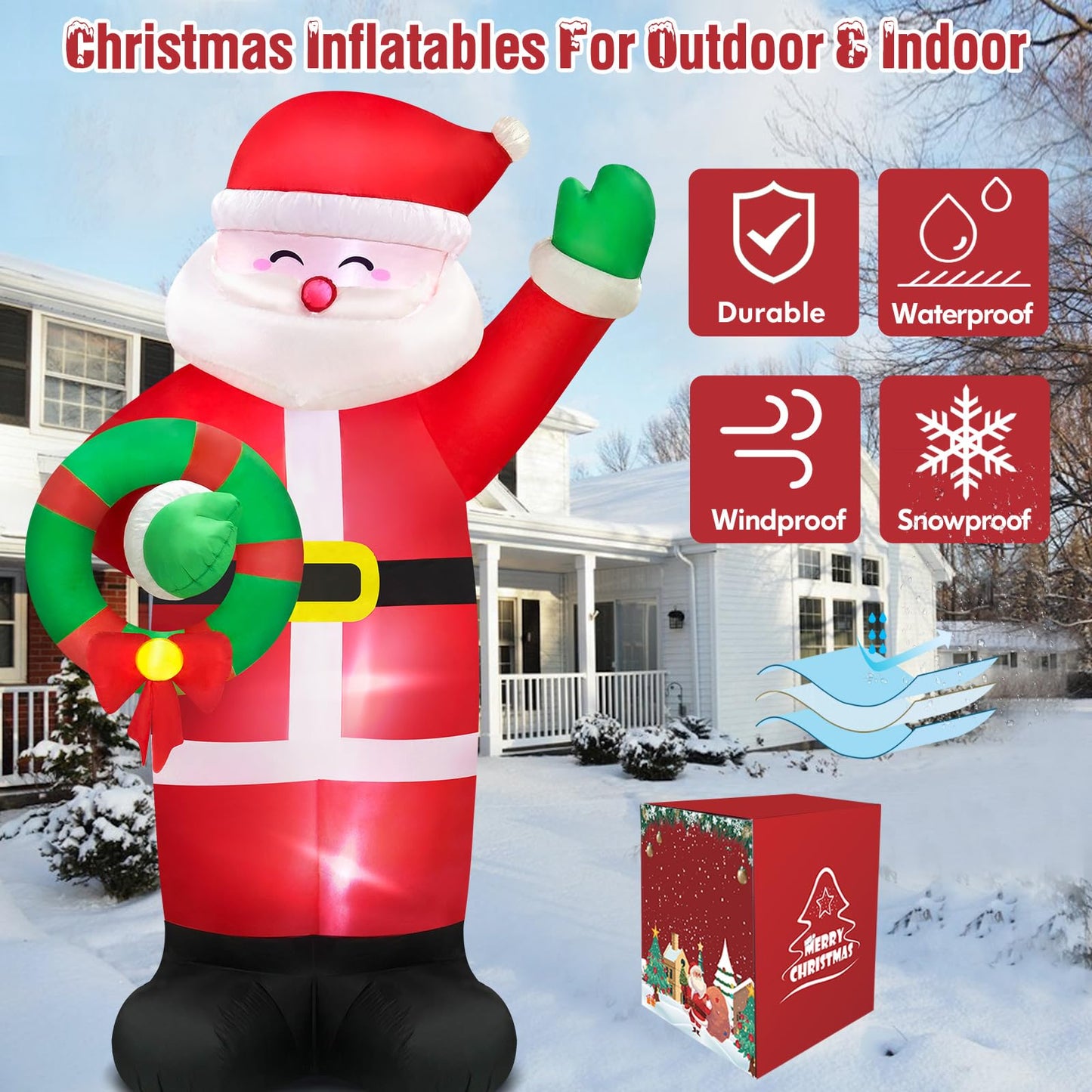 Danxilu 12 FT Giant Christmas Inflatable Santa Claus Outdoor Decorations Built-in LED Lights, Large Inflatable Santa Blow up Yard Decorations IP44 Waterproof Xmas Decor for Outside Lawn Holiday Party
