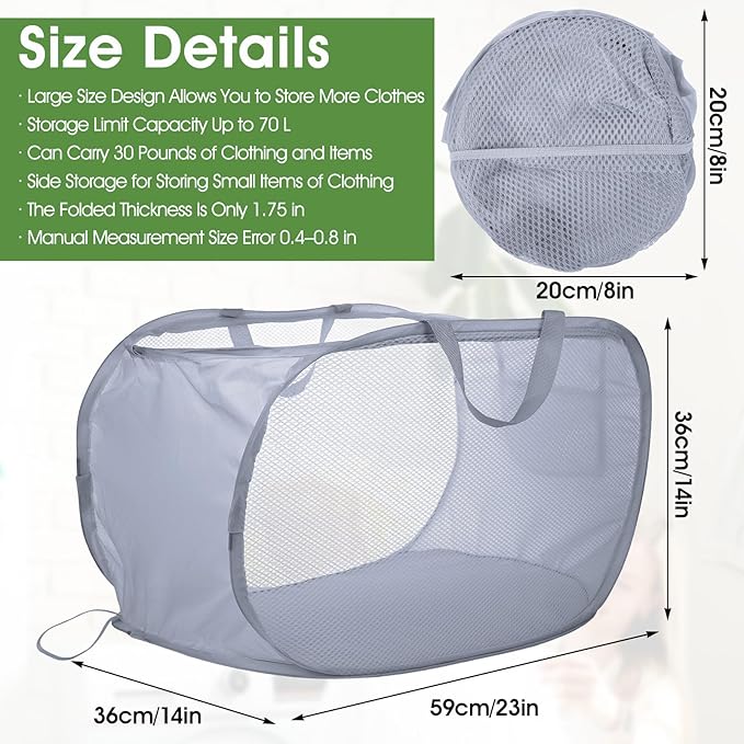 4 Pack Pop-Up Mesh Laundry Basket, Open Collapsible Laundry Baskets