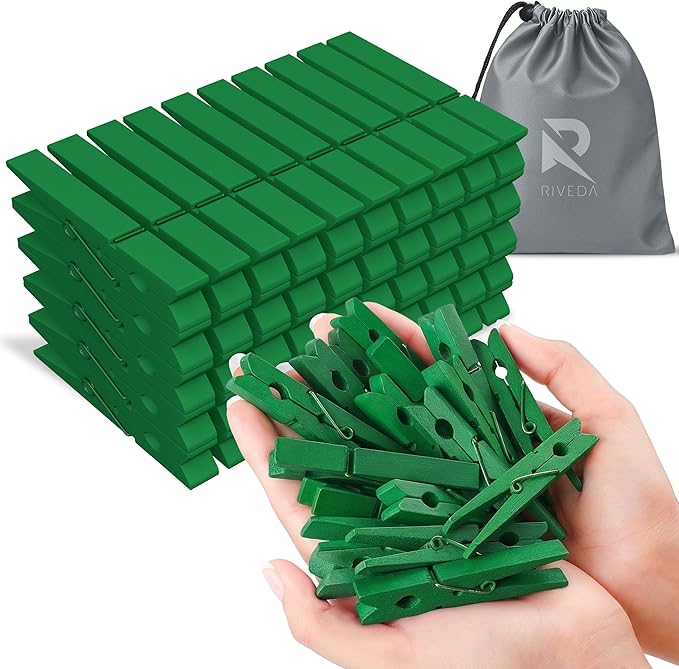 RIVEDA 50pcs Colored Wooden Clothes Pins, Clothespins