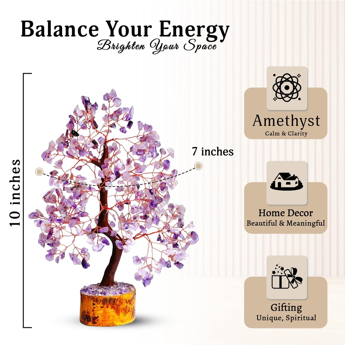 YATSKIA Amethyst Crystal Tree of Life | Healing Quartz Tree | Boho Room Decor | Meditation Decor | Gifts for Women Who Have Everything | Birthday Gifts | 10 Inch