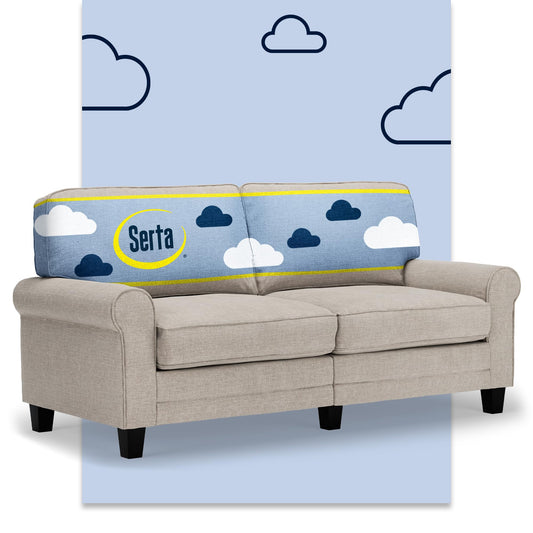 Serta Copenhagen 73" Rolled Arm Sofa, Easy Care Polyester, Soft Pillow Back, Pocket Coil Seat Cushions, Removable Covers, Loveseat or Couch for Small Spaces, Living Rooms or Bedrooms, Light Gray