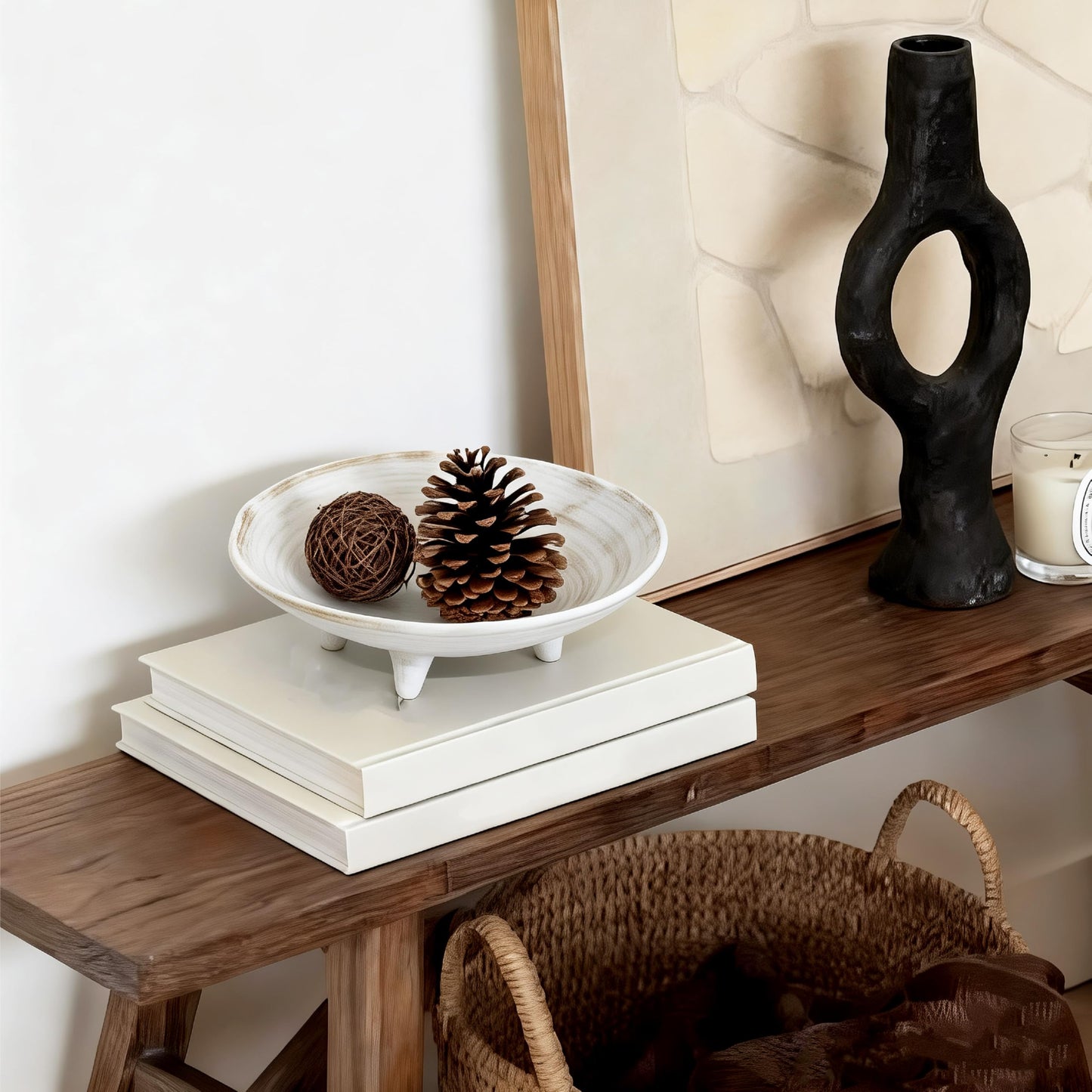seicasaya Small Wabi-Sabi Ceramic Bowl, 6 Inch Handcrafted Tripod Design for Snacks, Sauces, Dips, Decorative Serving Bowl for Kitchen, Dining Table & Coffee Table (White)