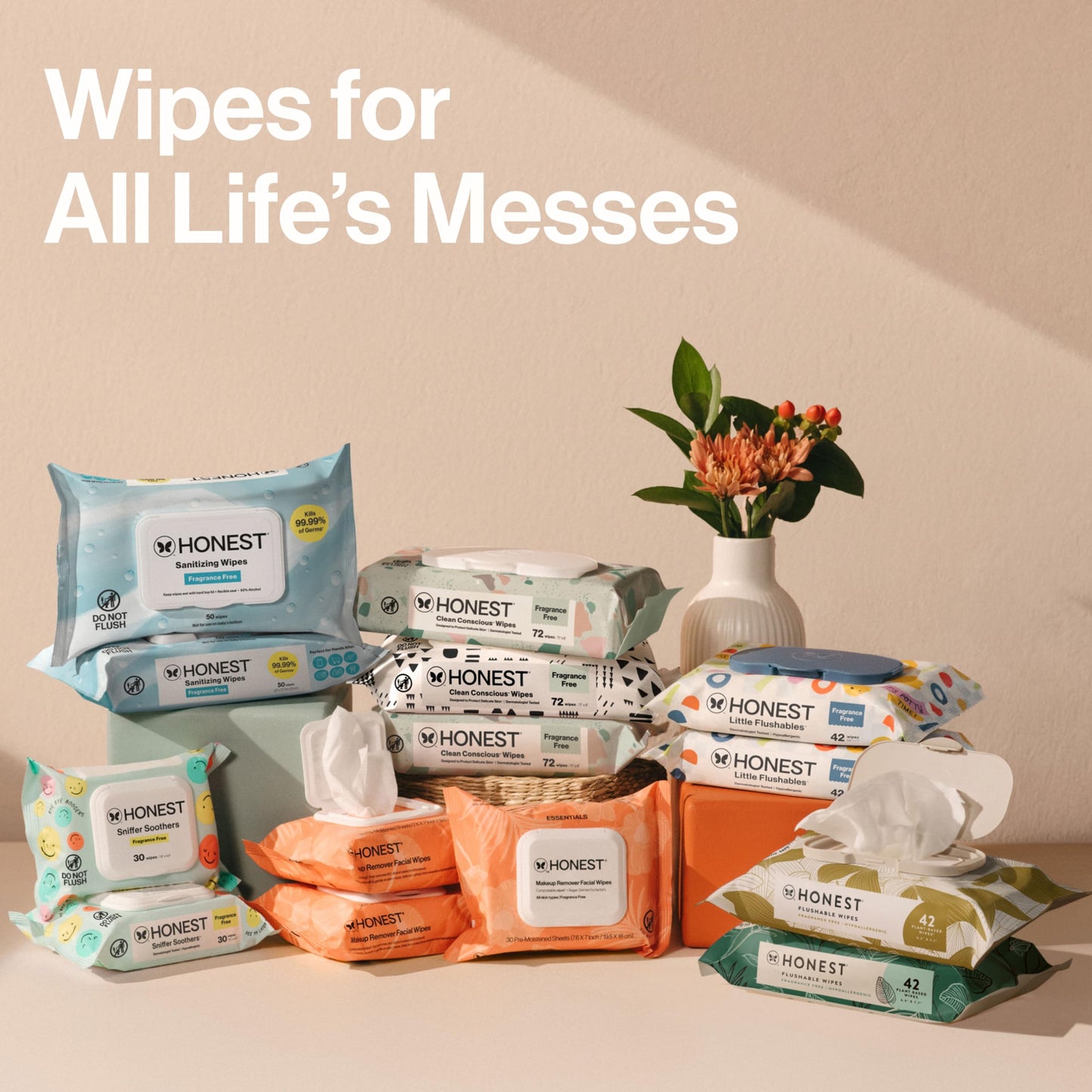 The Honest Company Baby Wipes for Sensitive Skin, Hypoallergenic, Fragrance-Free, Multi-Use, Rose Blossom Design, 576 Count (6 Packs of 96)