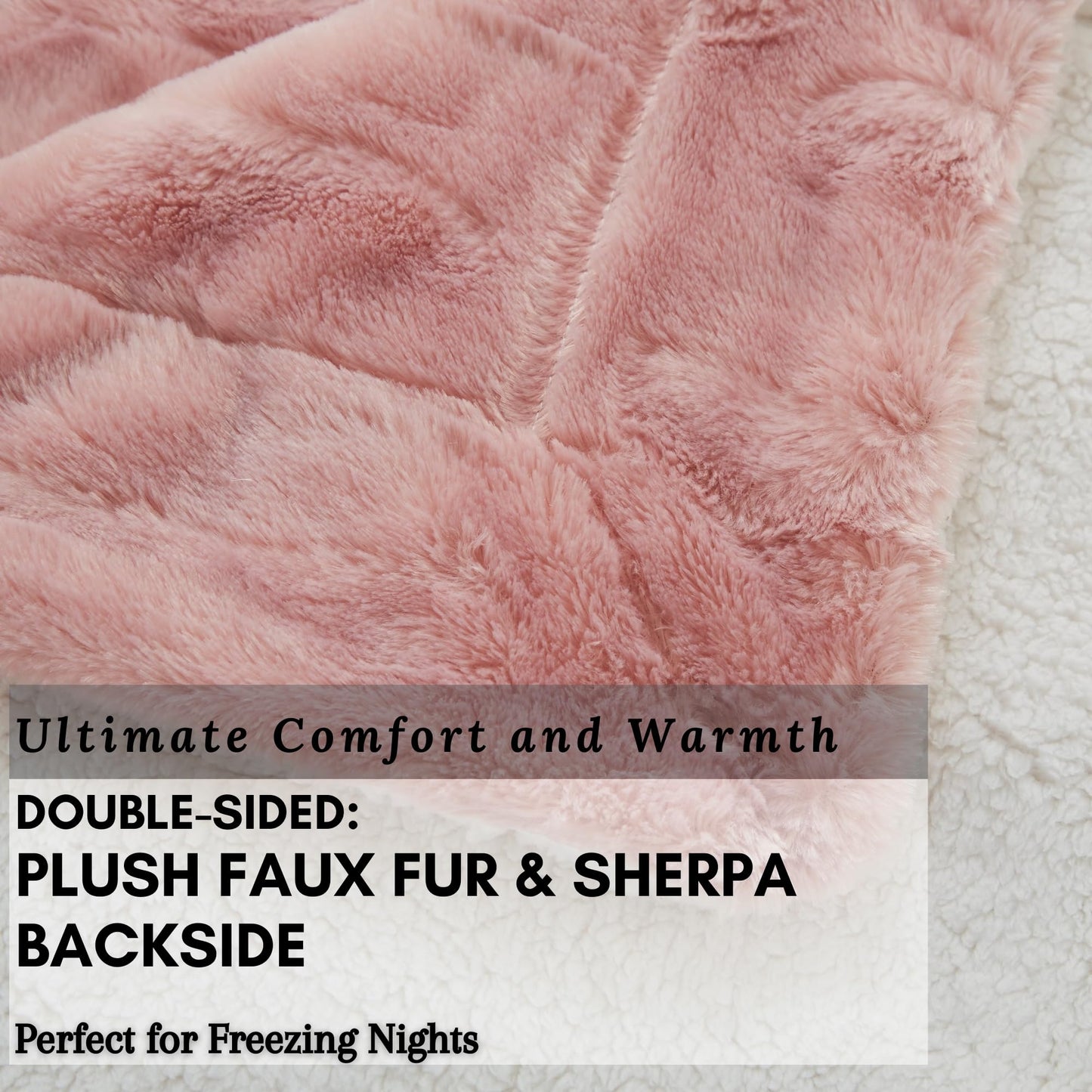 Tache Faux Fur Sherpa Blanket Set - 50x60 Blush Light Dusty Rose Gold Pink & Dark Slate Navy Blue with Diamond Trellis Pattern Super Soft, Warm, and Fluffy Throws