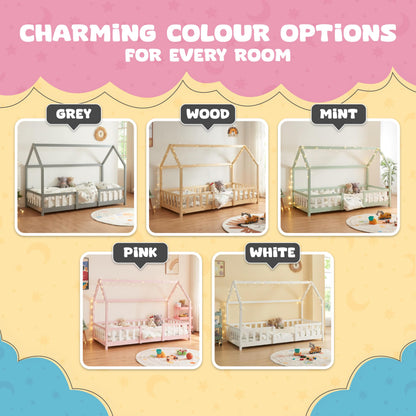 [en.casa] Children's bed Sisimiut House bed 90 x 200 cm with fall-out protection Slatted frame Pine Pink/White