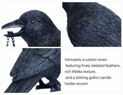 Gothic Crow Lamp with Tealight Candle Holder Raven Statue Halloween Decor Black Bird Decorations Indoor Gothic Home Decor for Living Room Tabletop Shelf Bedroom Unique Goth Witchy Gifts
