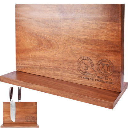 XYJ Authentic Since 1986, Magnetic Knife Block, Double Side Kitchen Knife Stand, Acacia Wood, Magnetic Knife Holder with Strong Enhanced Magnets,Knives Storage Rack Stand for Home Kitchen